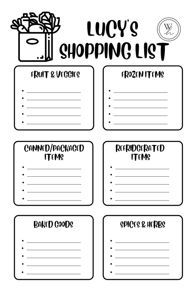Kid Chef Shopping List